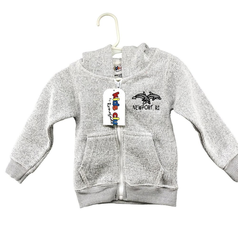 NWT Vintage Baby 12-18M Newport, RI Dolphin Hoodie Sweatshirt Zip Up Gray‎